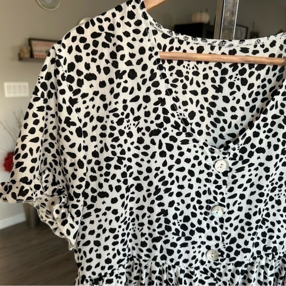 💋SHEIN Animal print black white baby doll dress 👗 shirt 👚 top M - Picture 8 of 8